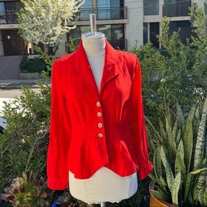 Red Womens Blazer Jacket - Classic Tailored Button Front
